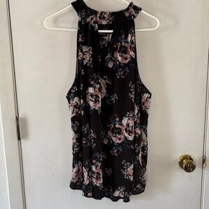 Torrid Size 3 black sleeveless blouse mauve rose print high neck